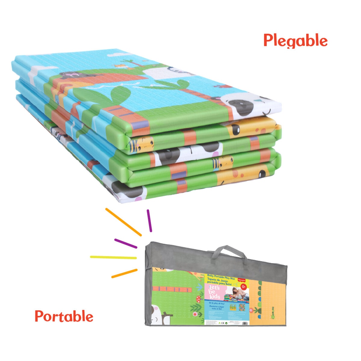 Fisher Price, Tapete de Juego Portátil de Doble Vista Zoológico Feliz