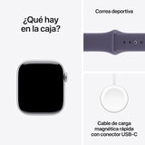 Apple Watch Series 11 (GPS + Celular) 42mm Aluminio Plata + Correa Deportiva Morado Niebla + Talla S/M