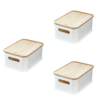 iDesign Juego de 3 Cajas Apilables con Tapa de Madera
