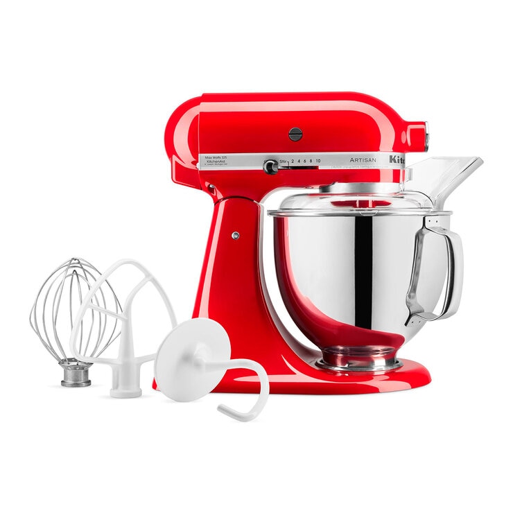 KitchenAid, Batidora Artisan Roja, Tazón de acero inoxidable pulido con asa, 4.7 L