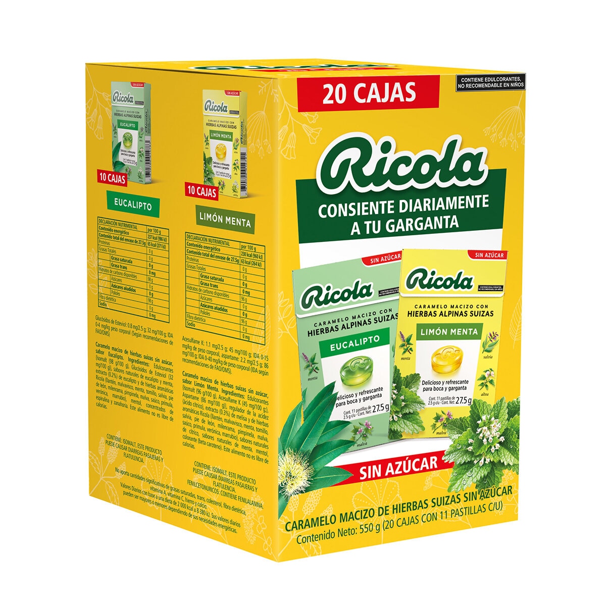 Ricola 10 Cajas Sabor Eucalipto y 10 Cajas Sabor Limón Menta Ricola 10 Cajas Sabor Eucalipto y 10 Cajas Sabor Limón Menta