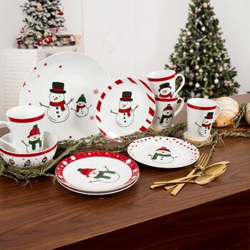 Crown Baccara Vajilla de Porcelana 16 piezas, Muñeco de Nieve