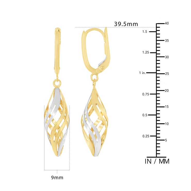 Aretes Colgantes, Oro Dos Tonos 14K Aretes Colgantes, Oro Dos Tonos 14K