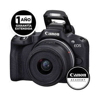 Canon EOS R50 RF-S 18-45mm F4.5-6.3 IS STM + Curso Linero ABC de Vlogger + Garantía extendida