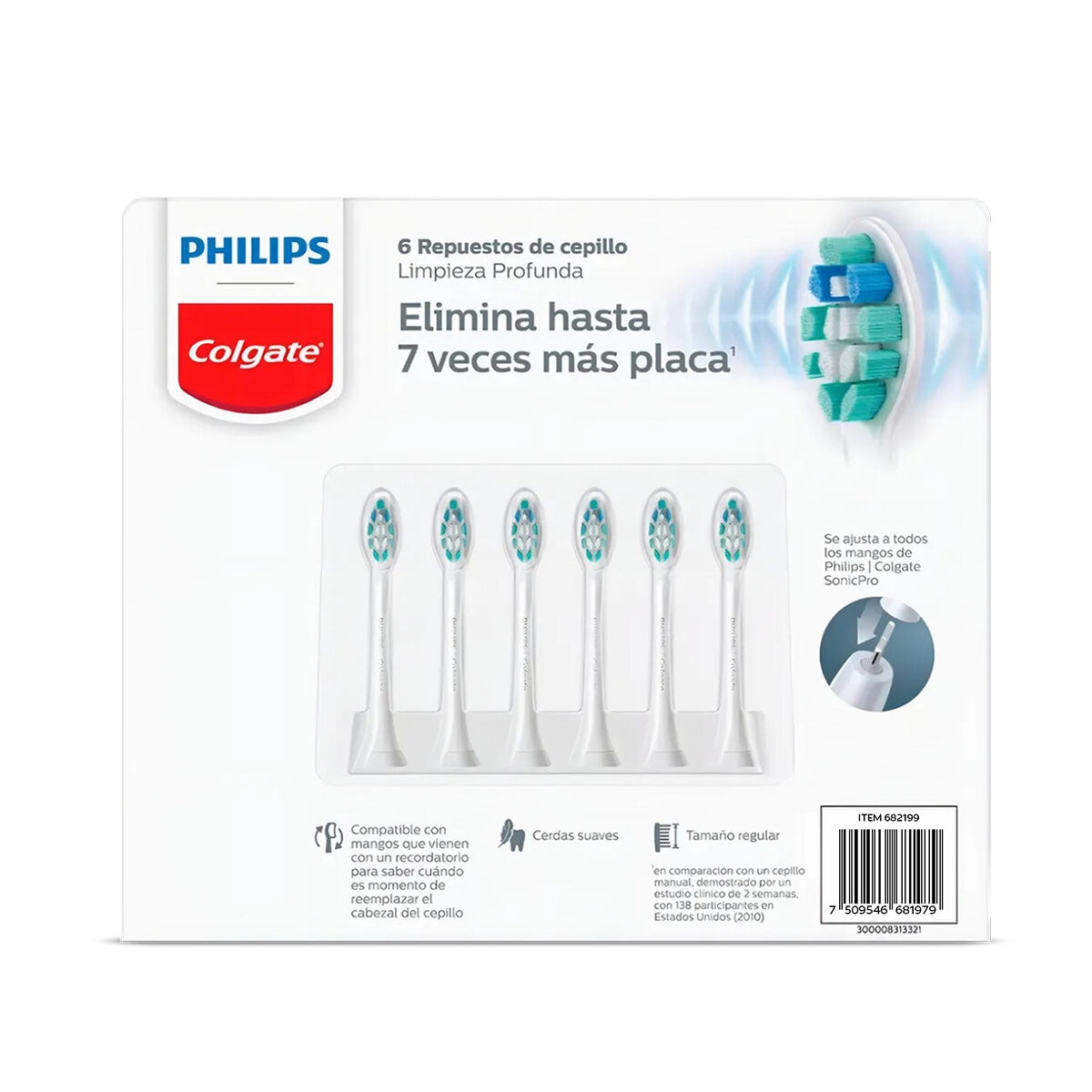 Philips Colgate, Sonic Pro Refills Edición Limpieza Profunda, 6 piezas