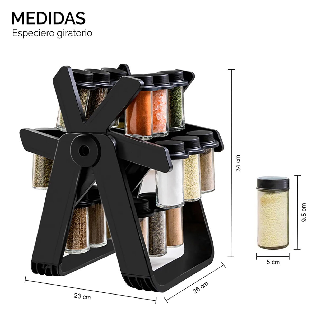 AG Box, Estante Giratorio para Especias, 18 Frascos de 100 ml cada uno