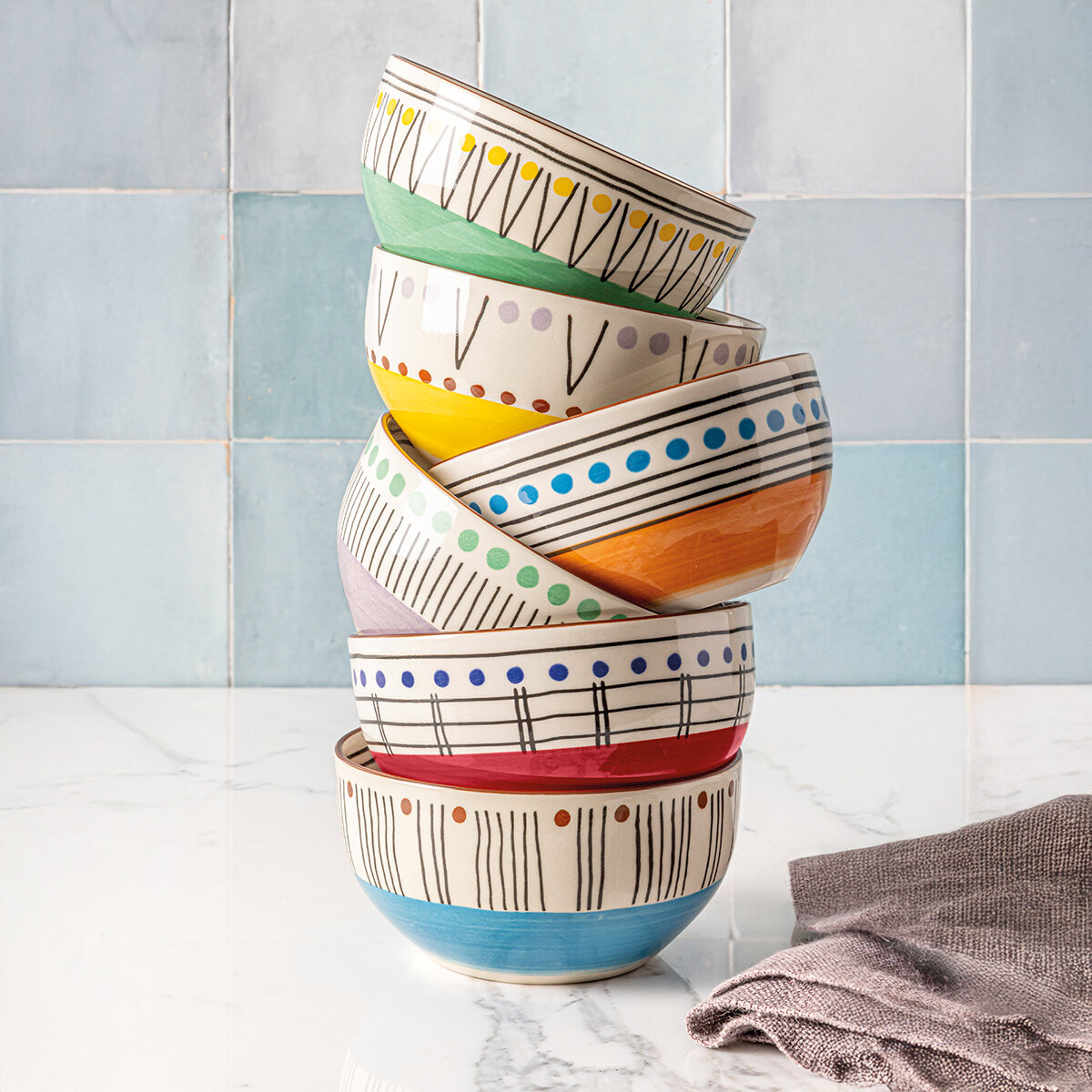 Over & Back 6 Platos Hondos de Cerámica