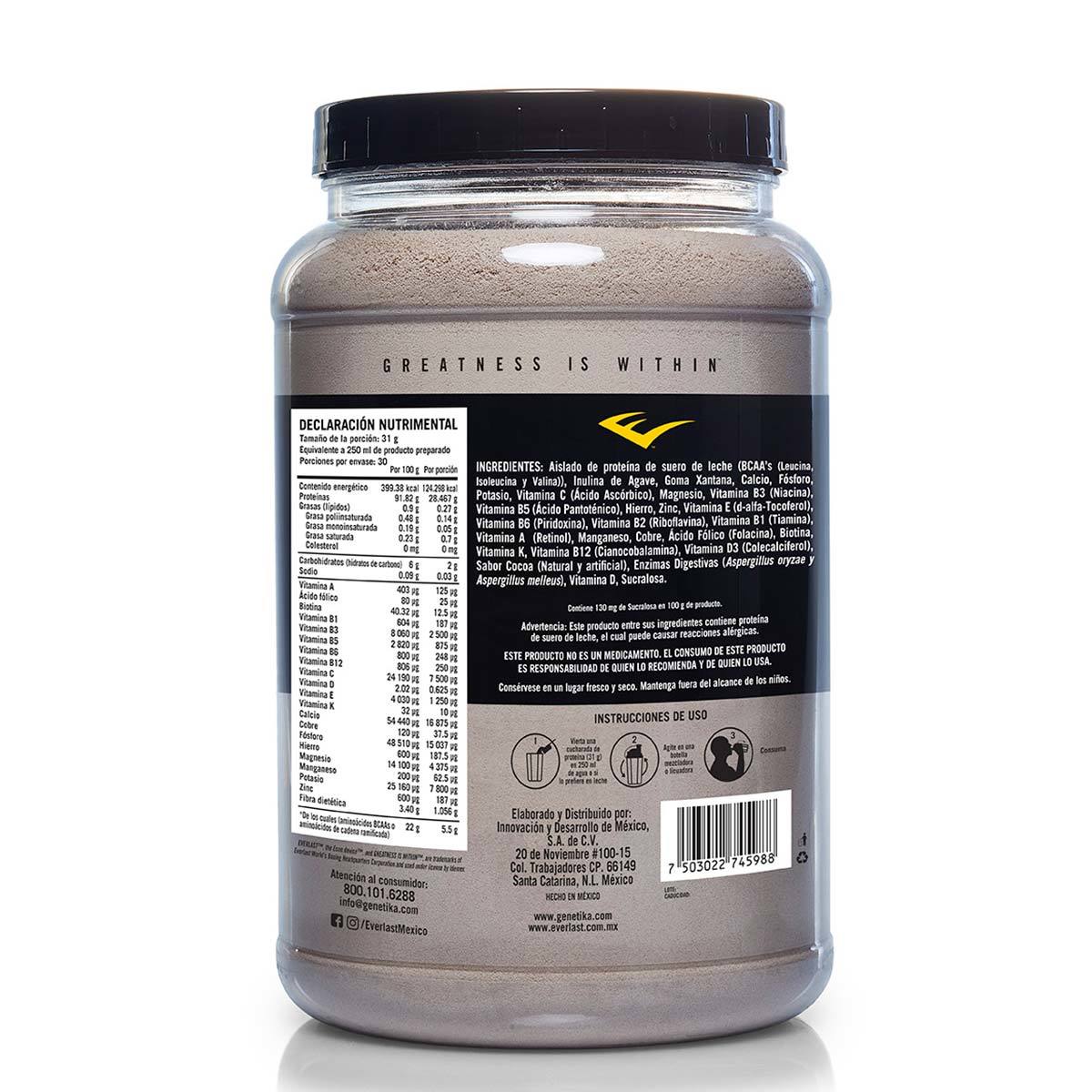 Everlast Whey Isolate Proteína en Polvo Sabor Chocolate 908 g