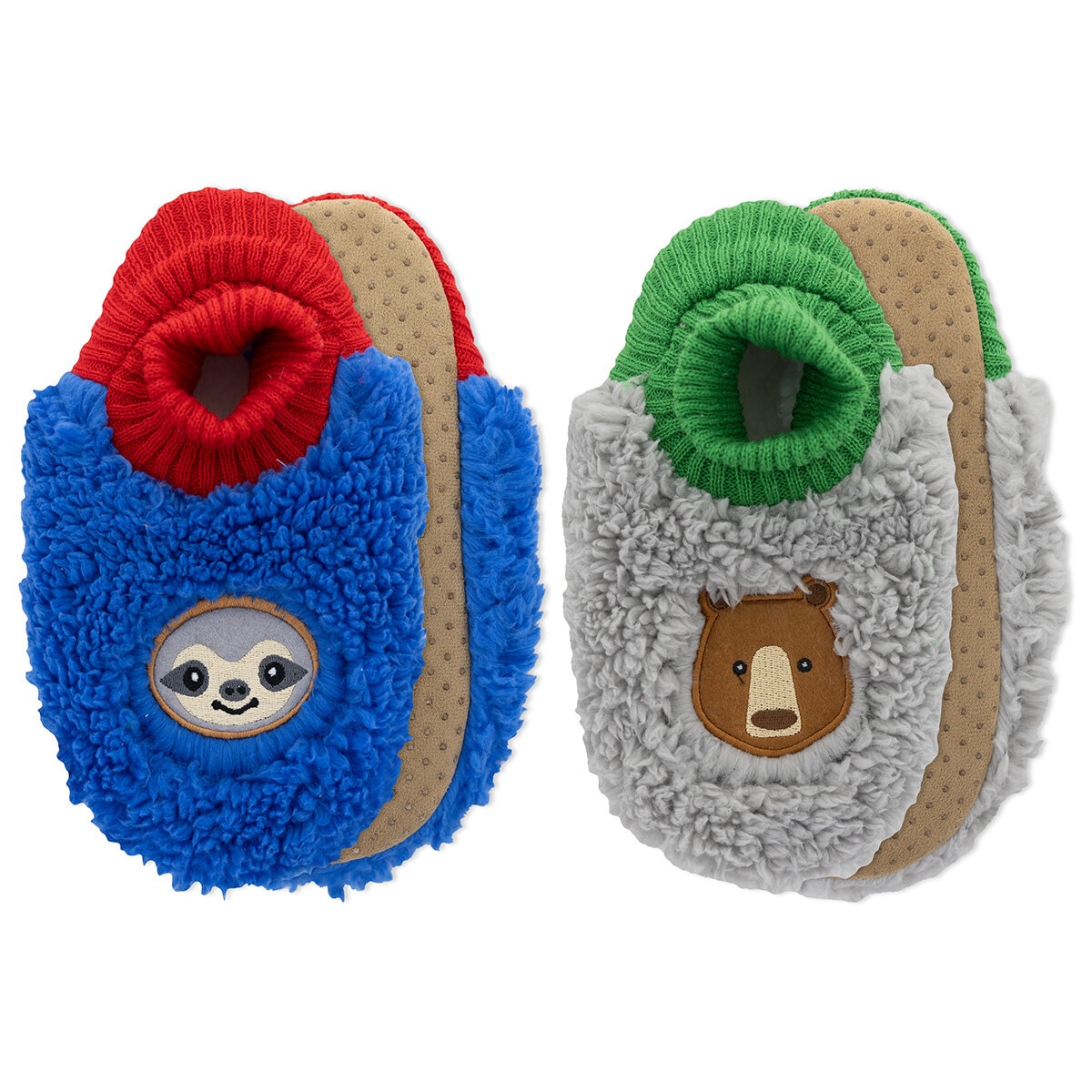K Bell Pantuflas 2 pares para Niños o Niñas Oso / Perezoso 16.5 - 19 cm