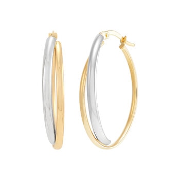 Aretes, Arracadas de Doble Fila, Oro Dos Tonos 14K