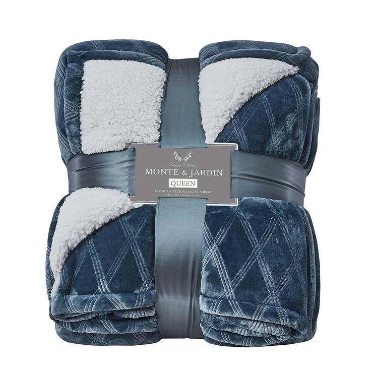 Monte & Jardin, Cobija Tipo Sherpa de Terciopelo, Color Verde Costco
