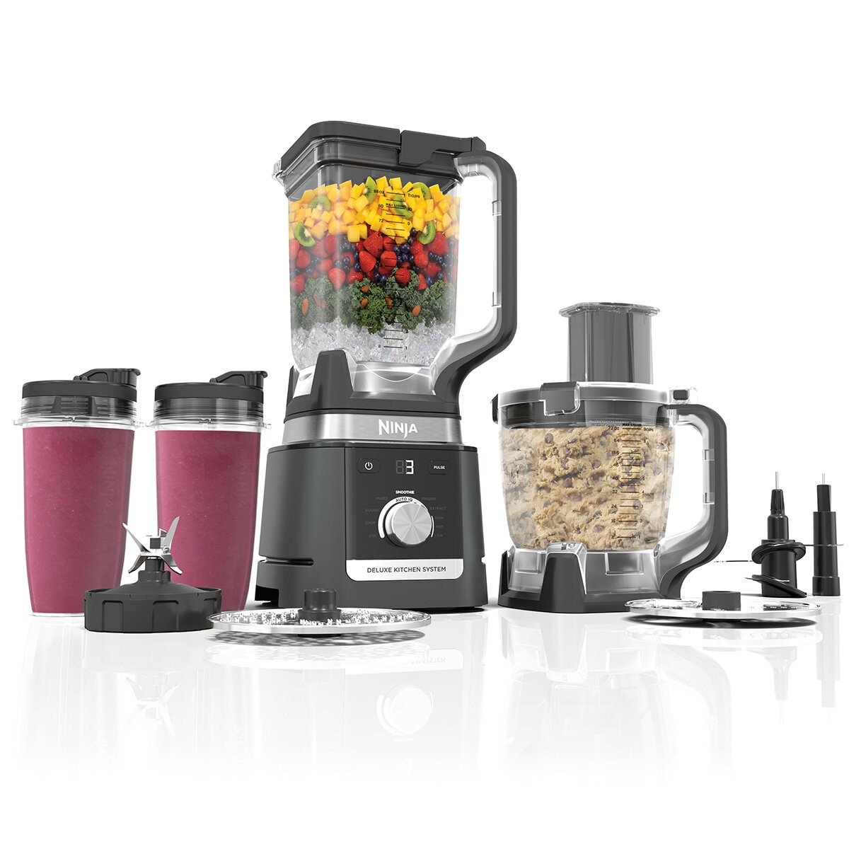 Ninja Deluxe Sistema de Cocina con Jarra de 2.6 L , Procesador de 9 Tazas, 2 Discos de Rebanado/triturado, 2 Vasos de 700 ml