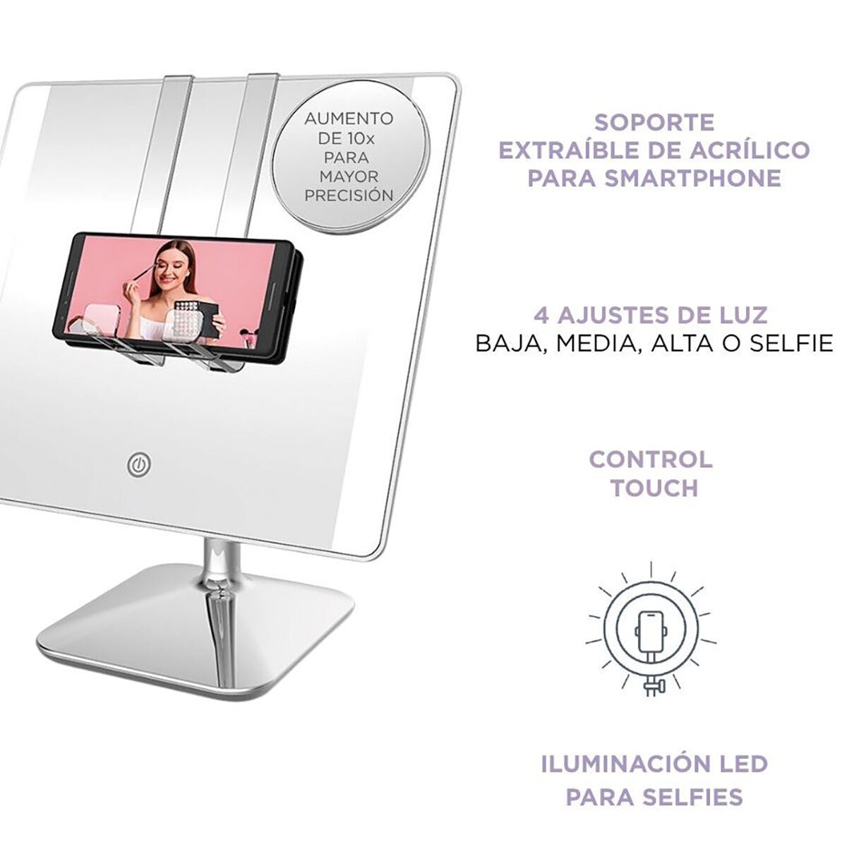 Conair, Espejo de Halo Cuadrado Con Luz LED BE04SM
