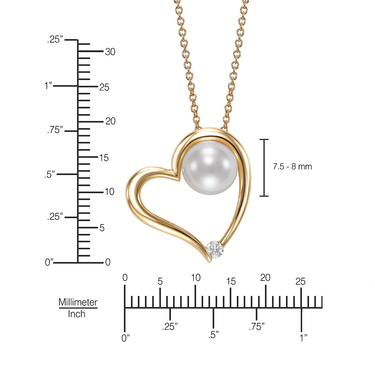 Dije de Perla Cultivada, 7-7.5mm, Con Diamante .053ctw, Oro Amarillo de 14K