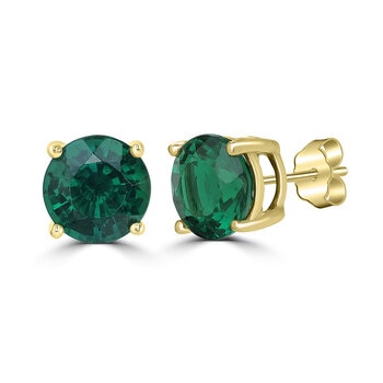 Aretes de Esmeralda Creada, Oro Amarillo de 14K