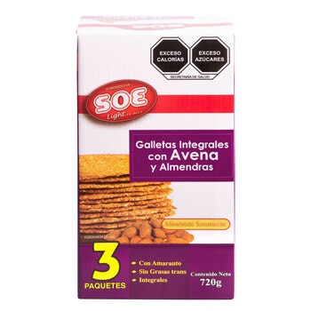 Soe Galletas Integrales con Avena y Almendras 720 g