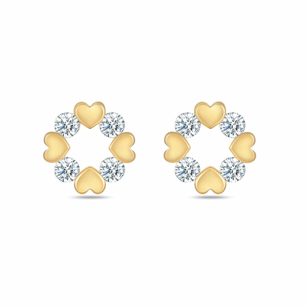Aretes de Diamantes 0.30ctw con Corazones, Oro Amarillo 14K
