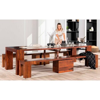 Transformer Table, Set de Comedor Expandible, Capacidad de hasta 12 Personas, 100% Madera, Color Mahogany