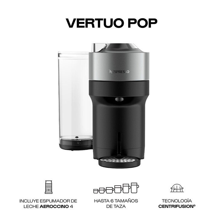 Nespresso, Cafetera Vertuo Pop con Espumador de Leche y 50 Cápsulas Nespresso, Cafetera Vertuo Pop con Espumador de Leche y 50 Cápsulas