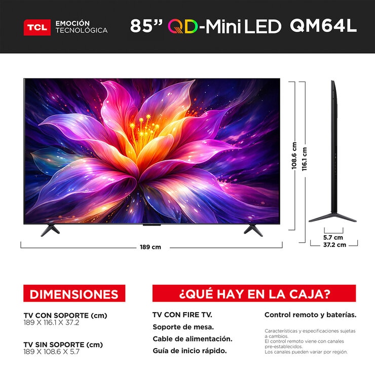 TCL Pantalla 85" Miniled 4K Fire TV