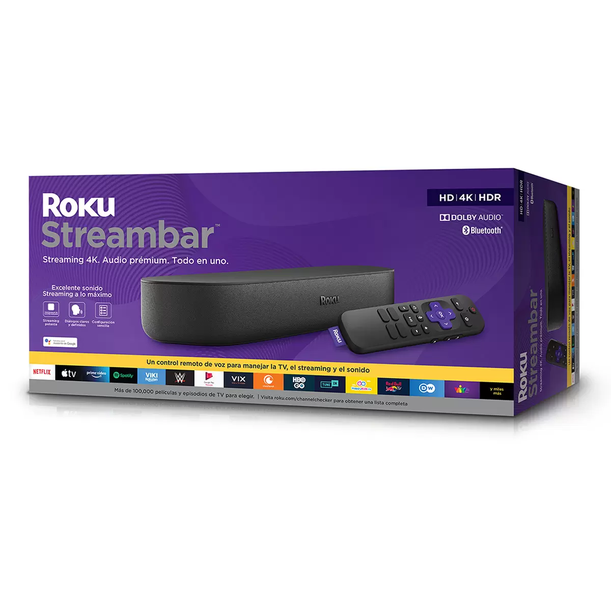 Roku Streambar Dispositivo de Streaming 4k y Audio Premium; Todo en uno, Incluye control remote de voz