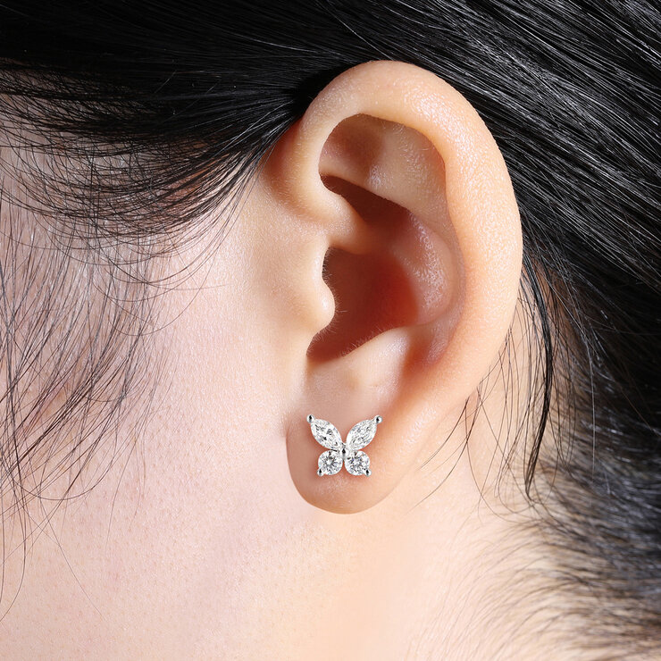 Aretes de Diamantes 0.58ctw, Forma Mariposa, Oro Blanco 14K Aretes de Diamantes 0.58ctw, Forma Mariposa, Oro Blanco 14K