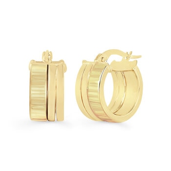 Aretes, Triple Fila, Oro Amarillo 14K