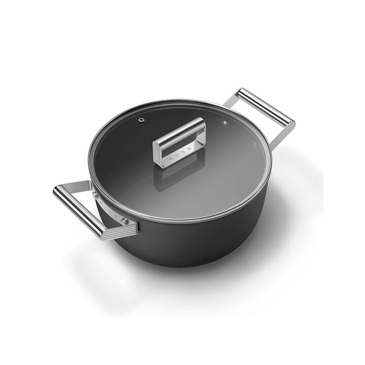 Smeg Olla de Aluminio de 24 cm con Tapa de Cristal, Varios Colores