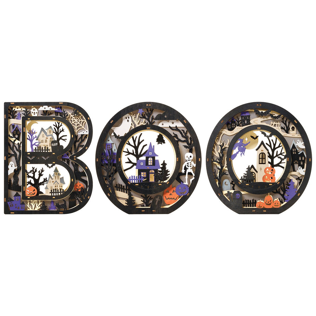 Letras de Madera para Halloween Iluminadas, Modelo BOO Letras de Madera para Halloween Iluminadas, Modelo BOO
