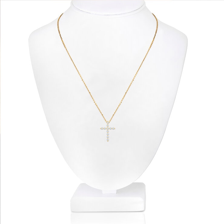 Dije de Cruz de Diamantes, Oro Amarillo 14K