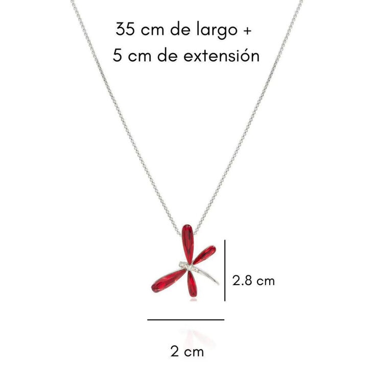 Mayfer, Cadean con Dije de Libélula, Con Cristal Austriaco Color Rojo