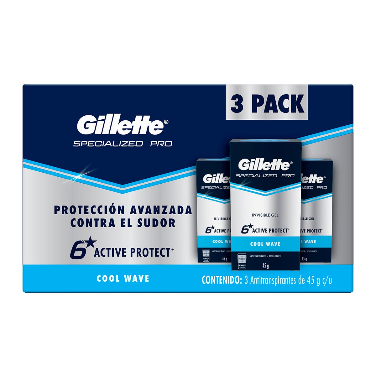 Gillette Antitranspirante en Gel Specialized Pro 3 pzas de 45 gr