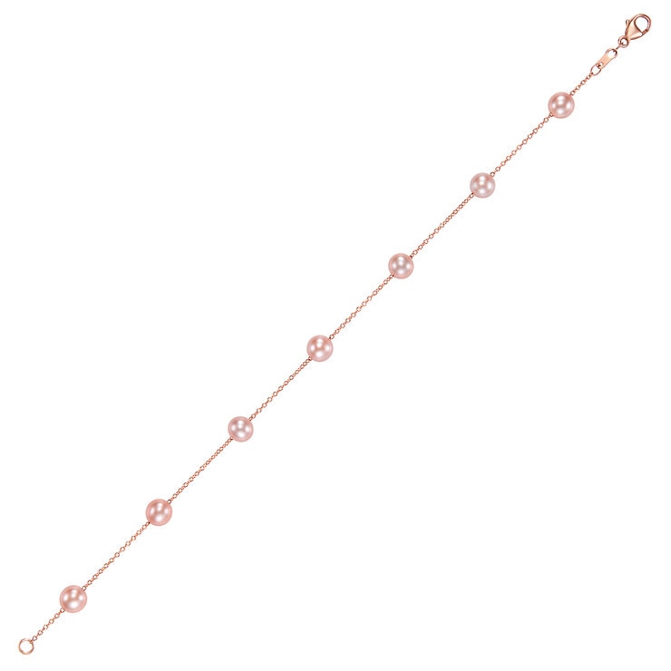 Pulsera de Perlas Cultivadas Agua Dulce, Rosas, 5.5-6.0mm, Oro Rosa de 14K