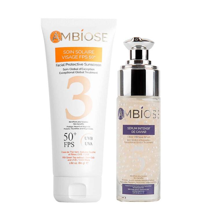 Ambiose, 1 Sérum con Perlas de Caviar 30 ml +1 Protector Solar Facial FPS 50 / 80 g Ambiose, 1 Sérum con Perlas de Caviar 30 ml +1 Protector Solar Facial FPS 50 / 80 g