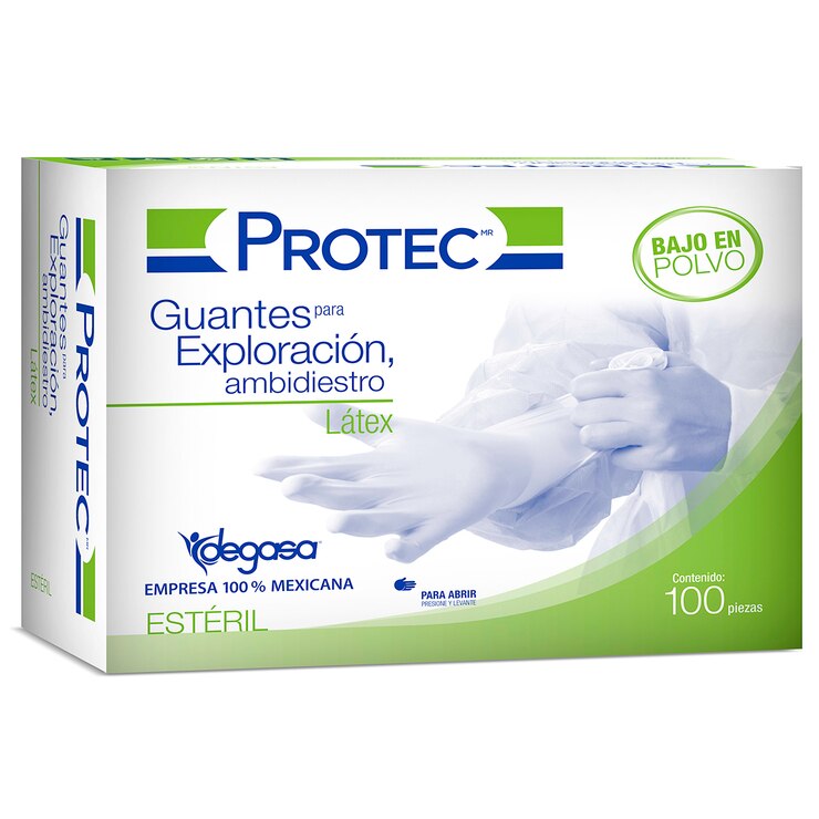 Guantes Esterilizados de Látex Talla Mediana, Protec, 100 piezas