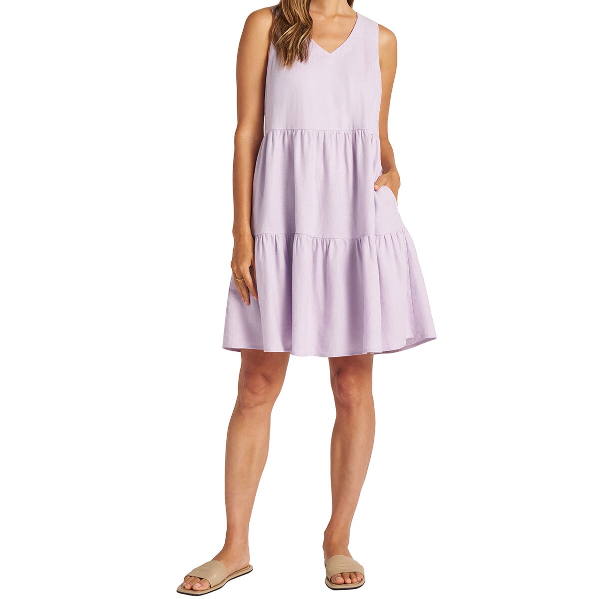 Matty M Vestido Tipo Lino para Dama Morado Chica