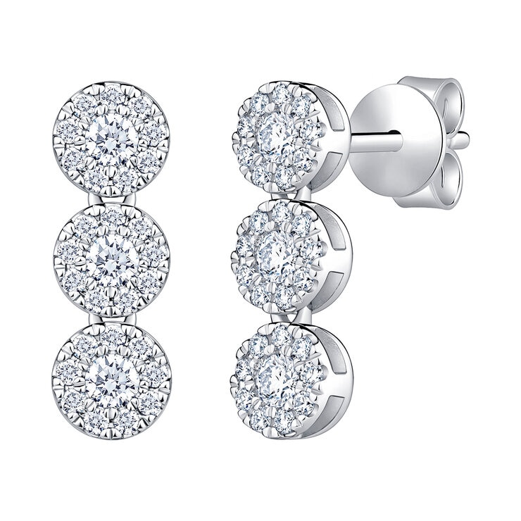 Aretes Colgantes de Diamantes 0.70ctw, en Oro Blanco 14K Aretes Colgantes de Diamantes 0.70ctw, en Oro Blanco 14K