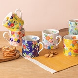 Over&Back Juego de 6 Tazas de Cerámica Florales de 414 mL