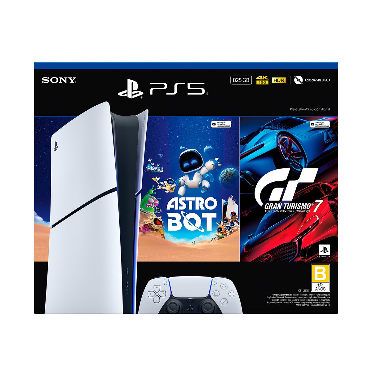 PlayStation 5: Consola Slim Digital de 825GB + 2 Videojuegos + Estación de Carga