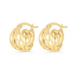 Aretes, Doble Fila con Diseno Calado, Oro Amarllo 14K Aretes, Doble Fila con Diseno Calado, Oro Amarllo 14K