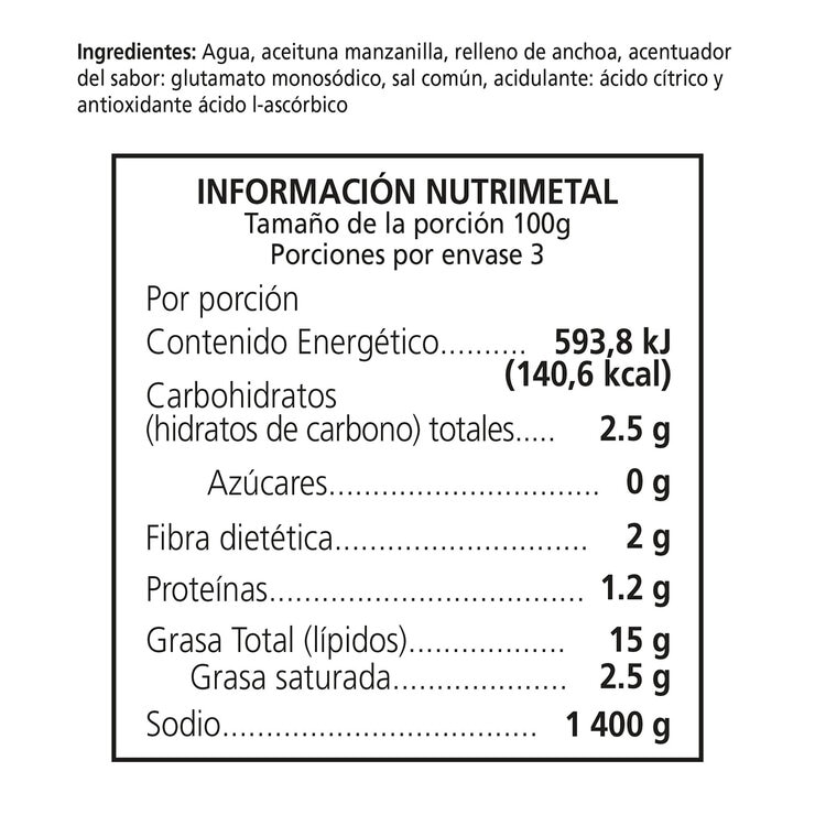 Serpis Aceitunas Rellenas Rellenas de Anchoa 3 pzas de 300 g