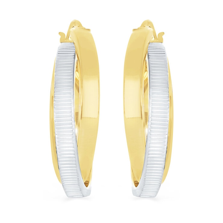 Aretes, Arracadas Doble Fila, Oro Dos Tonos 14K Aretes, Arracadas Doble Fila, Oro Dos Tonos 14K