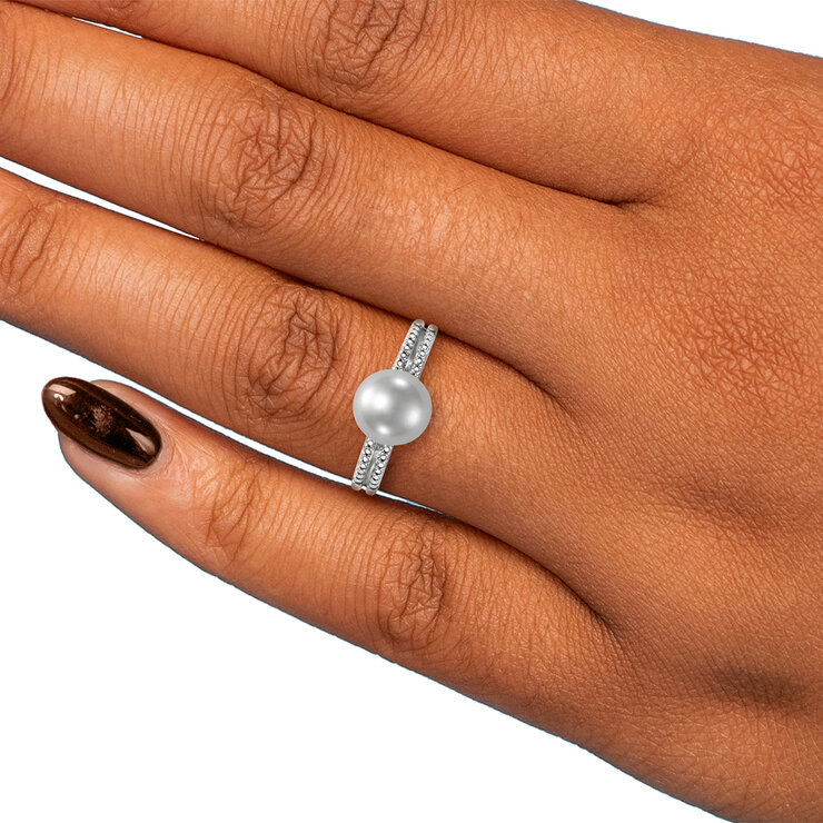Anillo de Perla Cultivada, Oro Blanco de 14K