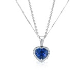 Collar de Zafiro Azul y Diamantes, Forma de Corazón, Oro Blanco de 18kt