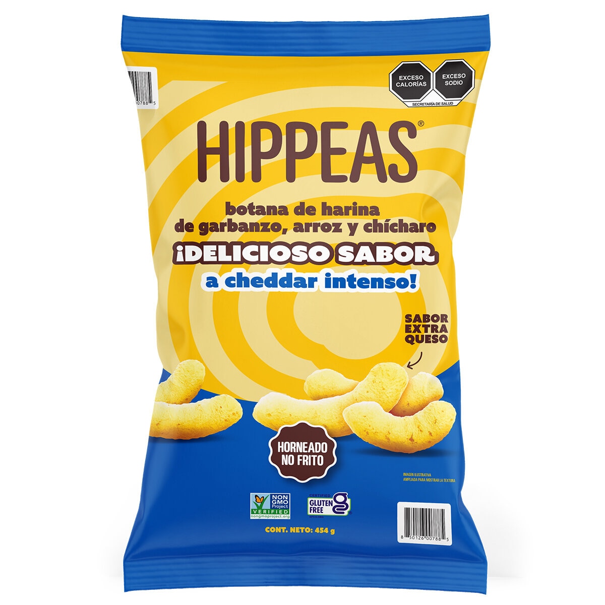 Hippeas Botana de Garbanzo Arroz y Chicharo Sabor Queso Cheddar Intenso 454 g