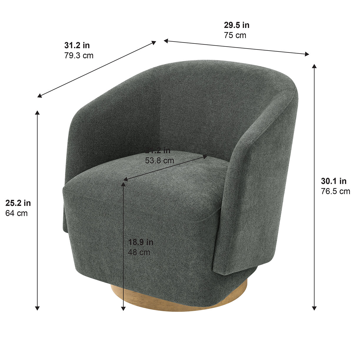Henredon, Silla Giratoria con Base de Madera