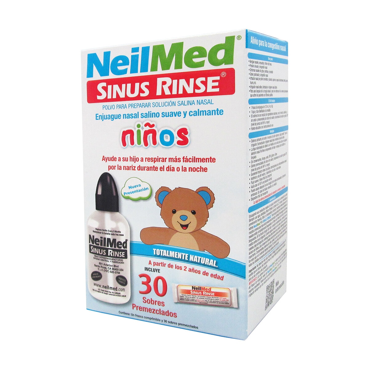  Sinus Rinse - Botella de lavado nasal + 10.58 oz de sal de  enjuague sinusal - para adultos y niños - Botella de 10.1 fl oz sin BPA con  2 adaptadores