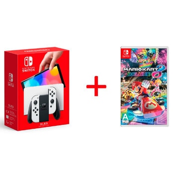 Nintendo Switch White Bundle: Consola OLED + Mario Kart 8 Deluxe