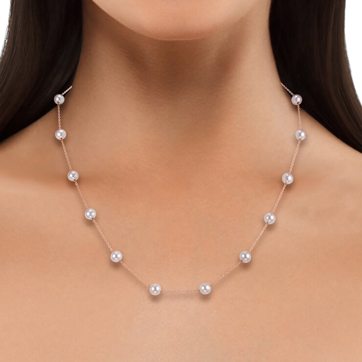 Collar de Perla Cultivada Agua Dulce, 43.18cm, Oro Rosa de 14K