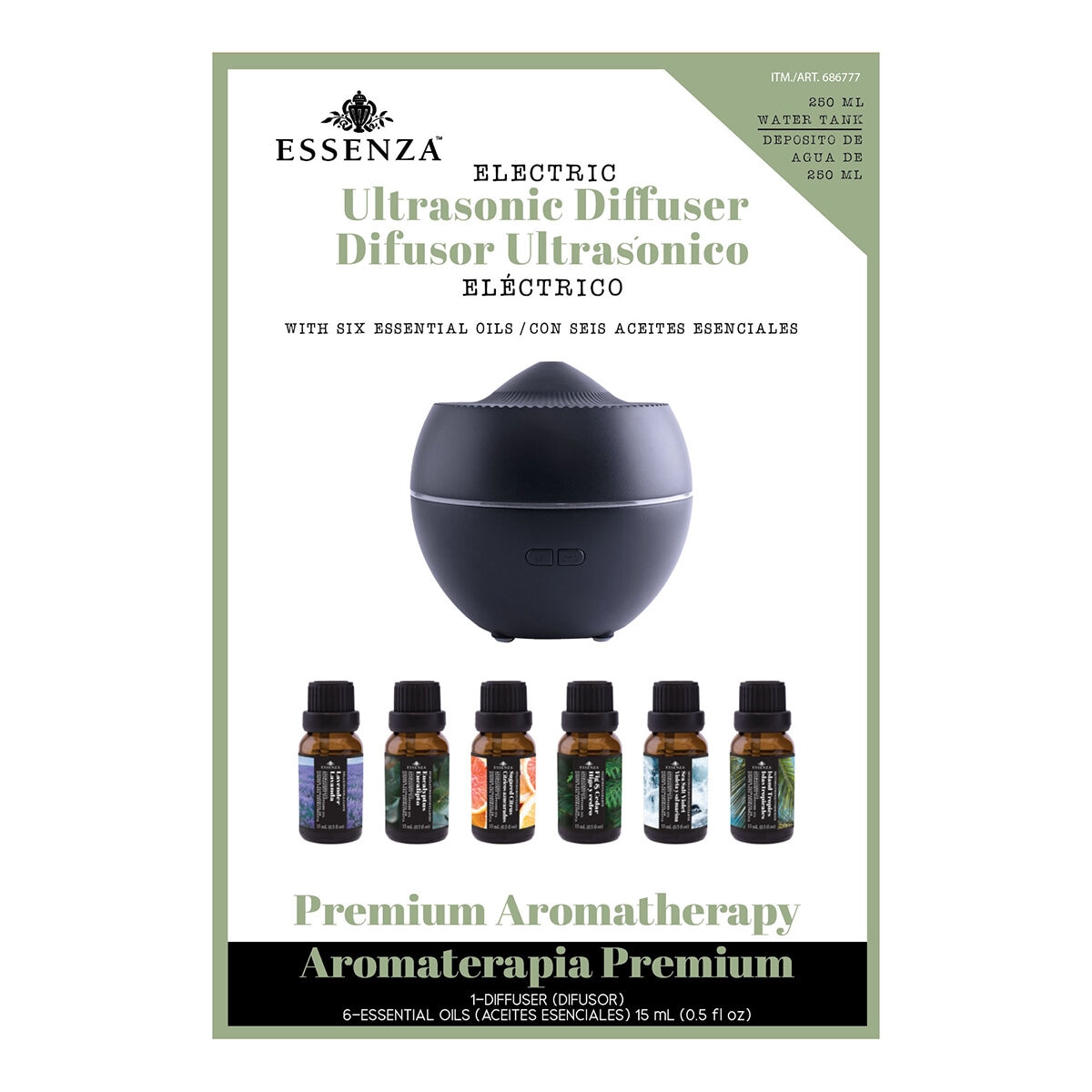 Essenza Difusor Eléctrico con 6 aceites esenciales, color negro
